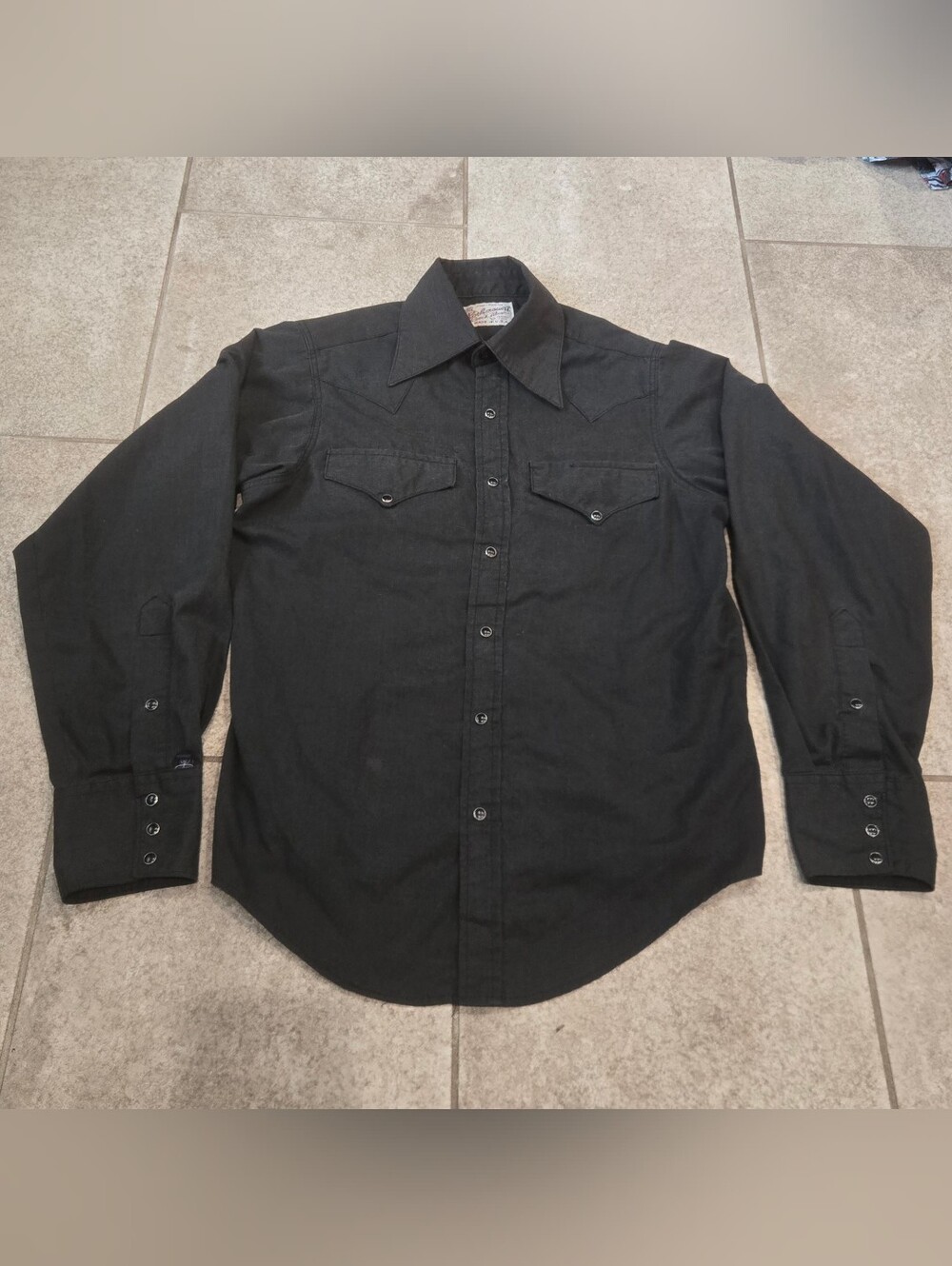 Vtg Rockmount Ranch Wear Tru-West Black Western Pearl Snap Shirt Mens Small USA